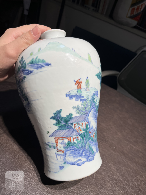 清雍正 安窑斗彩山水图梅瓶 - 图41